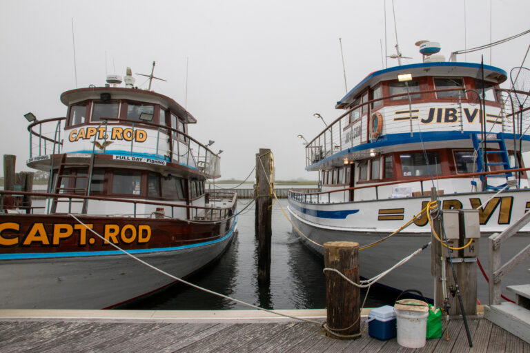 Two charter fishing party boats at Captree State Park on Long Island