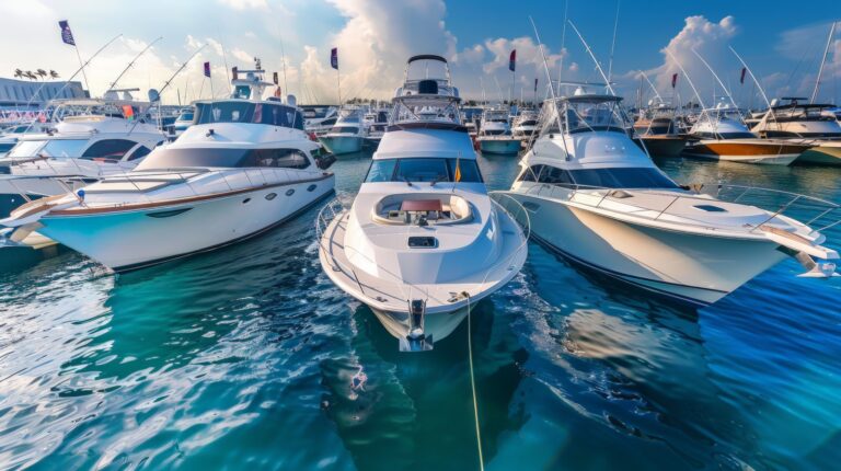 The Miami International Boat Show in Florida USA a premier event for boating enthusiasts featuring the latest in boats yachts and marine technology along with seminars fishing clinics and nautical gea